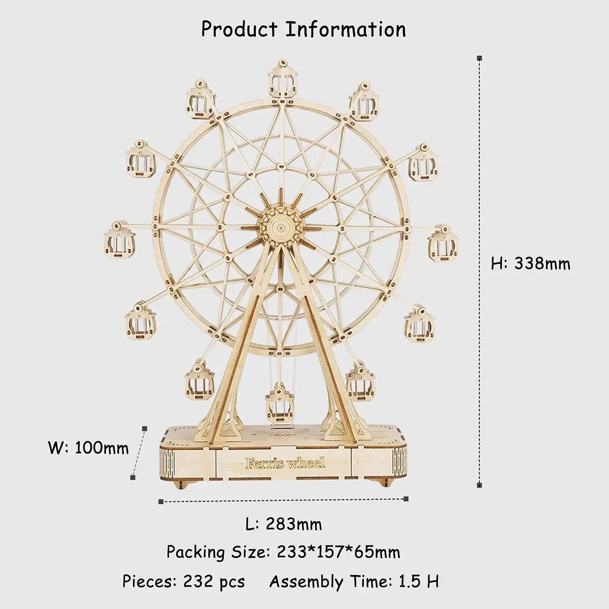 Robotime DIY Rotatable 3d Wooden Puzzle Music Box Ferris Wheel For Gifts