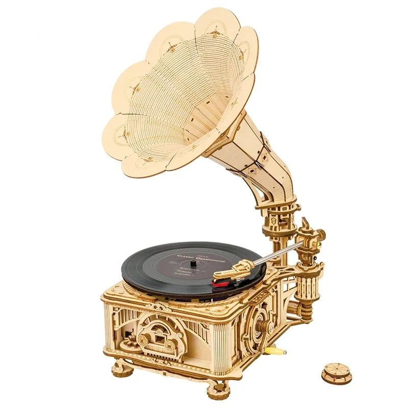 Robotime ROKR DIY Hand Crank Classic Gramophone Wooden