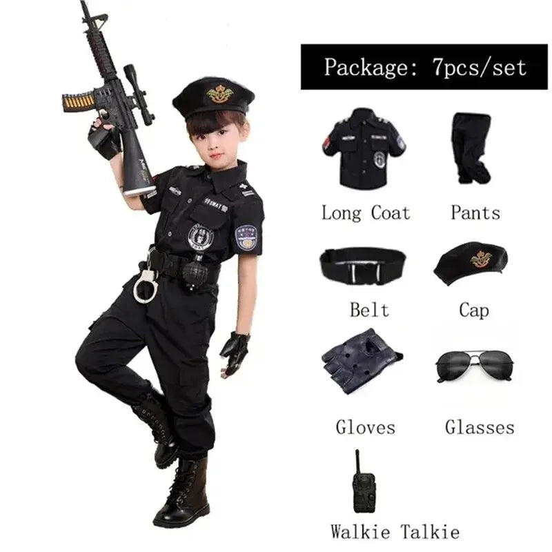 New Kids Uniform Police Costumes Cosplay Kids Police Top Pants