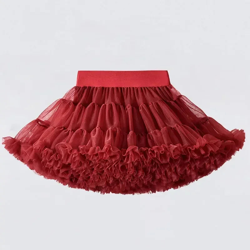 1-8T Lace Skirt Girls Fluffy Chiffon Pettiskirt Solid