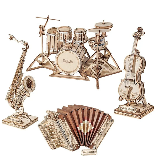 Robotime Rolife 3D Wooden Puzzle Games Saxophone Drum kit