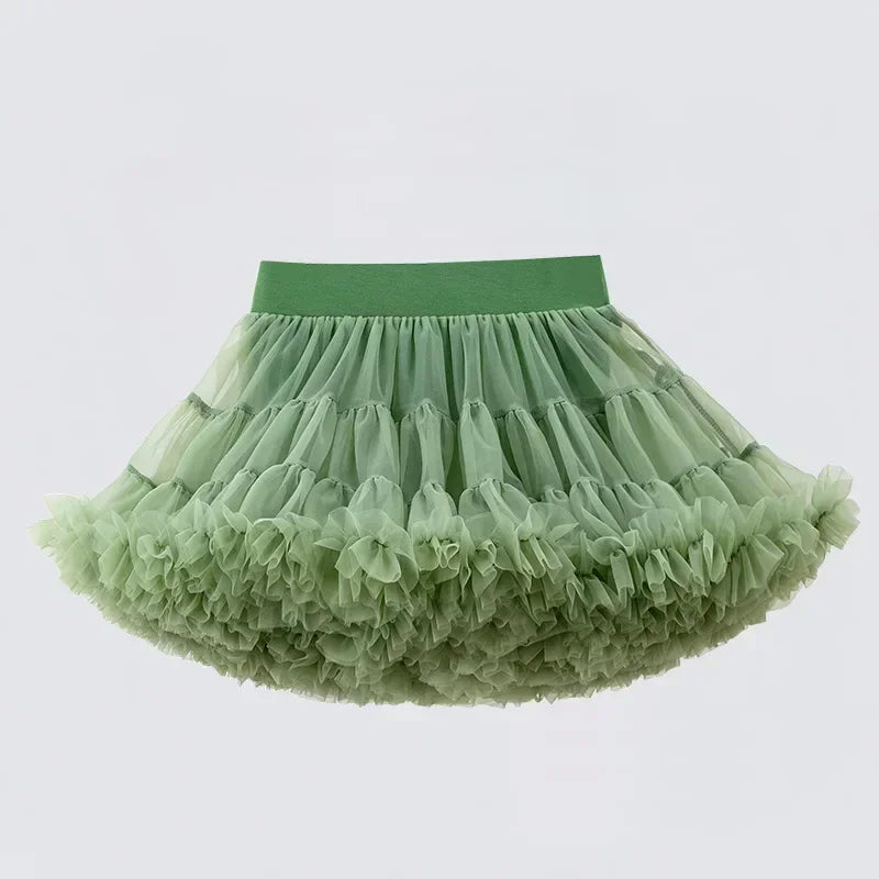 1-8T Lace Skirt Girls Fluffy Chiffon Pettiskirt Solid