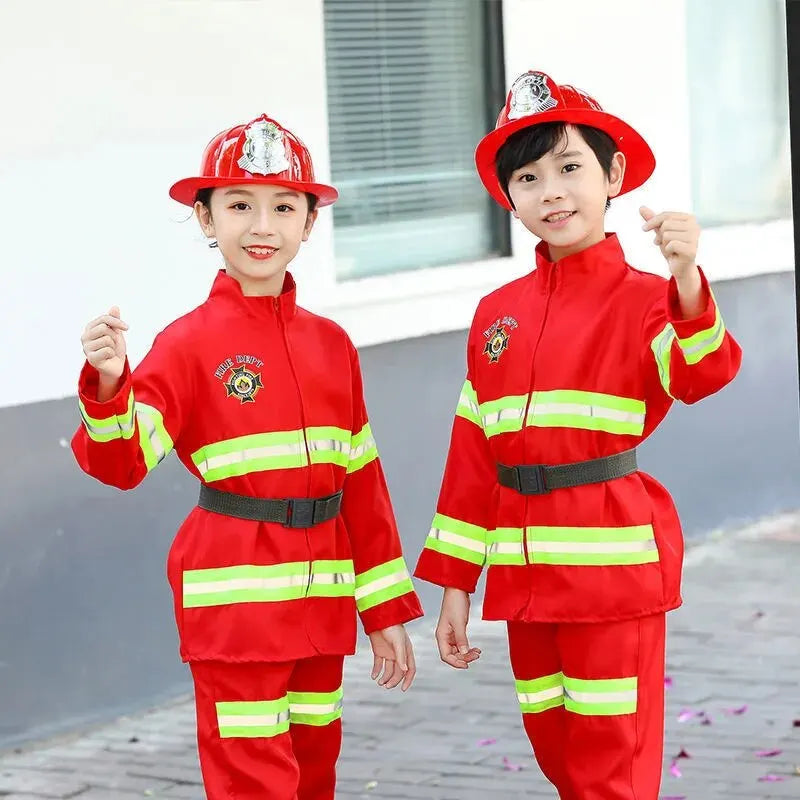 Boys Red Firefighter Costumes Firefighting Heroes Dress Up