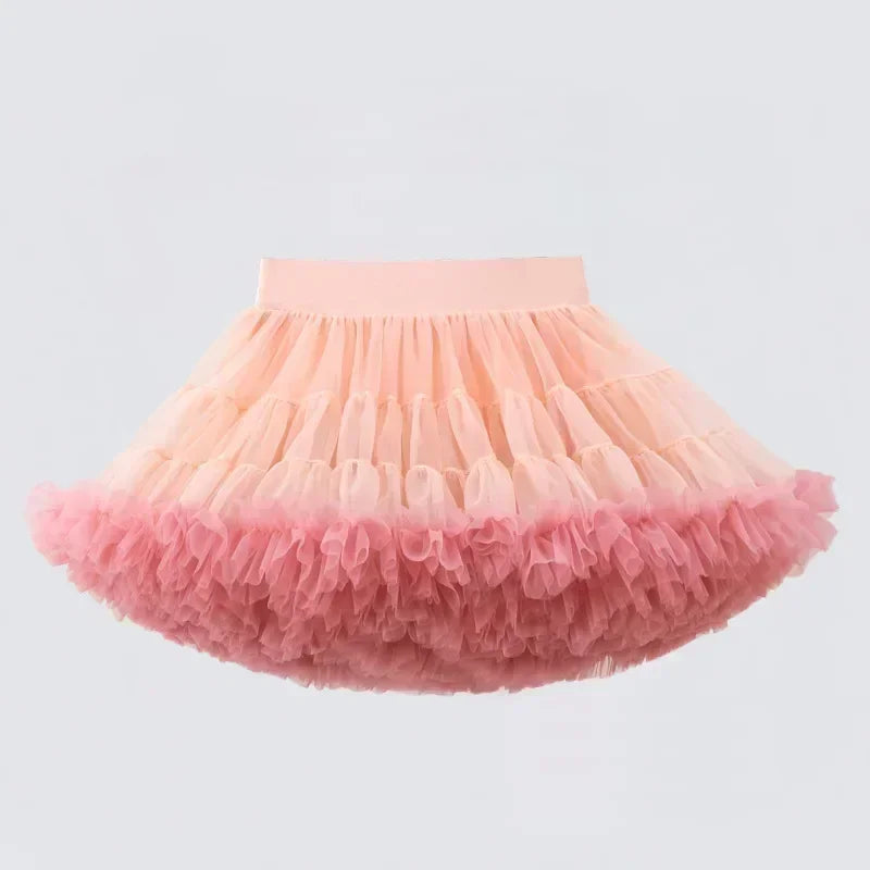 1-8T Lace Skirt Girls Fluffy Chiffon Pettiskirt Solid