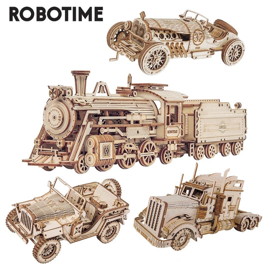 Robotime Rokr 3D Puzzle Movable Steam Train,Car,Jeep Assembly