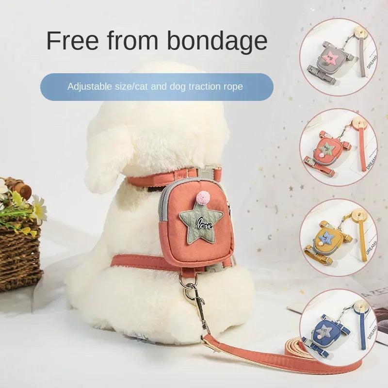 Pet Dog Leash Backpack Chest Strap Teddy