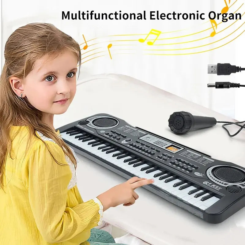 Kids Keyboard with Microphone, Kids Piano Keyboard for Beginners Electronic Piano with 61 Keys Music Toy Keyboards for Ages 3-12