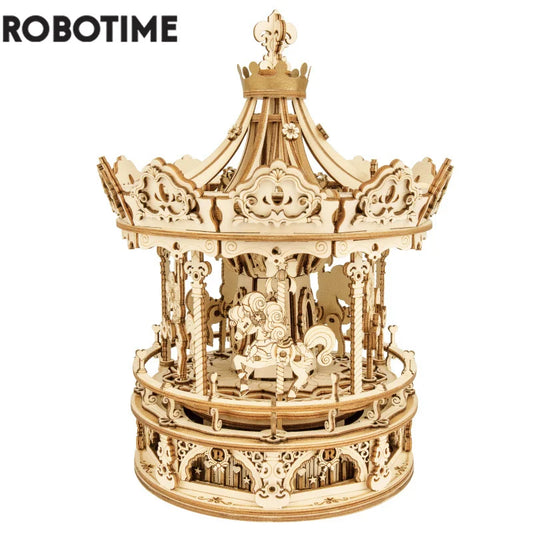 Robotime 3D Wooden Puzzle 336pcs Rotatable DIY Romantic Carousel