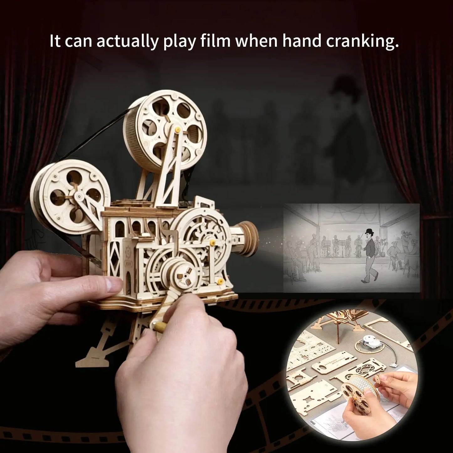 Robotime 183pcs Retro Diy 3D Hand Crank Film Projector