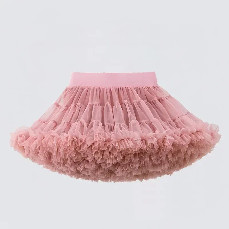 1-8T Lace Skirt Girls Fluffy Chiffon Pettiskirt Solid