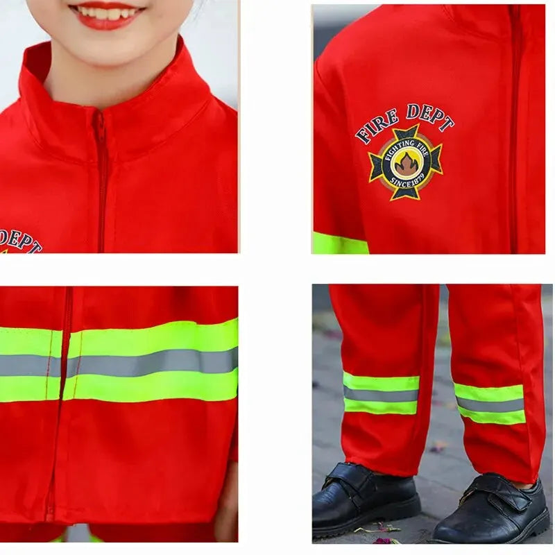 Boys Red Firefighter Costumes Firefighting Heroes Dress Up