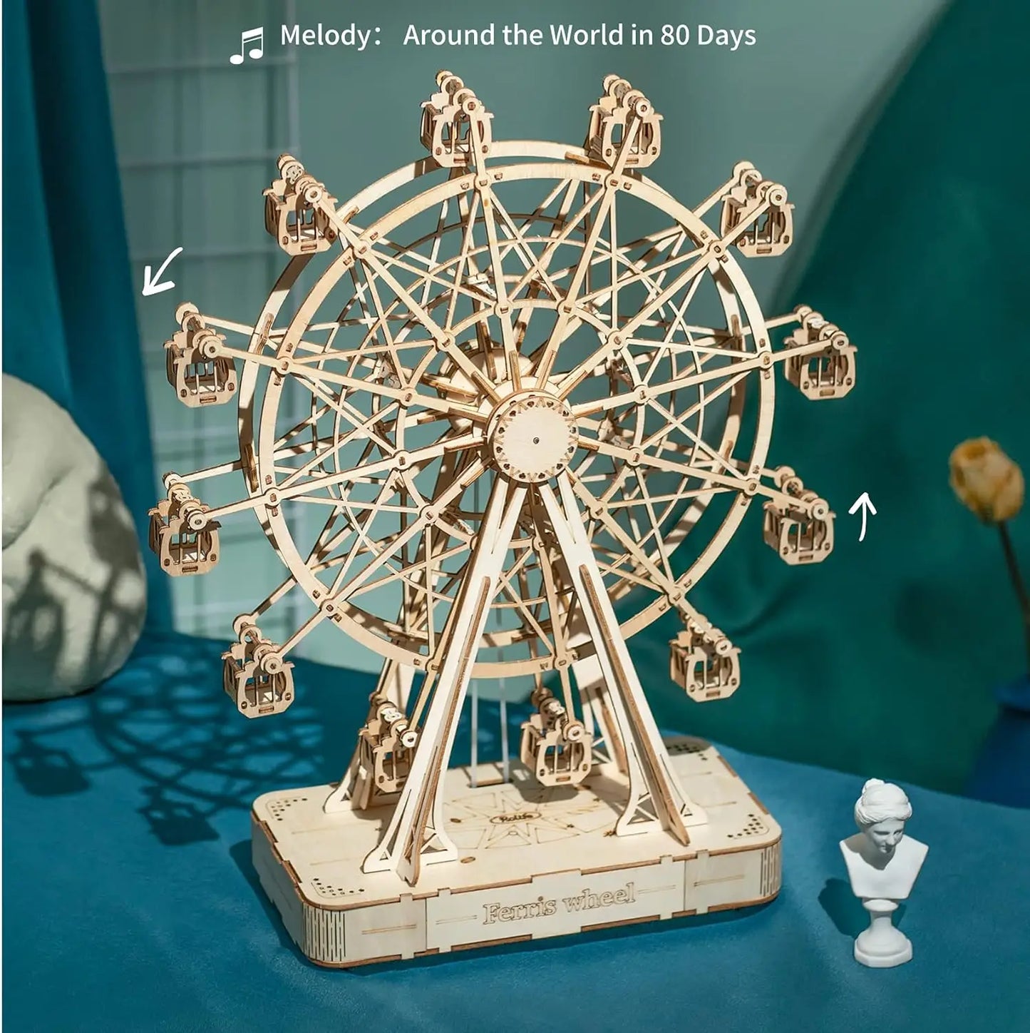 Robotime DIY Rotatable 3d Wooden Puzzle Music Box Ferris Wheel For Gifts