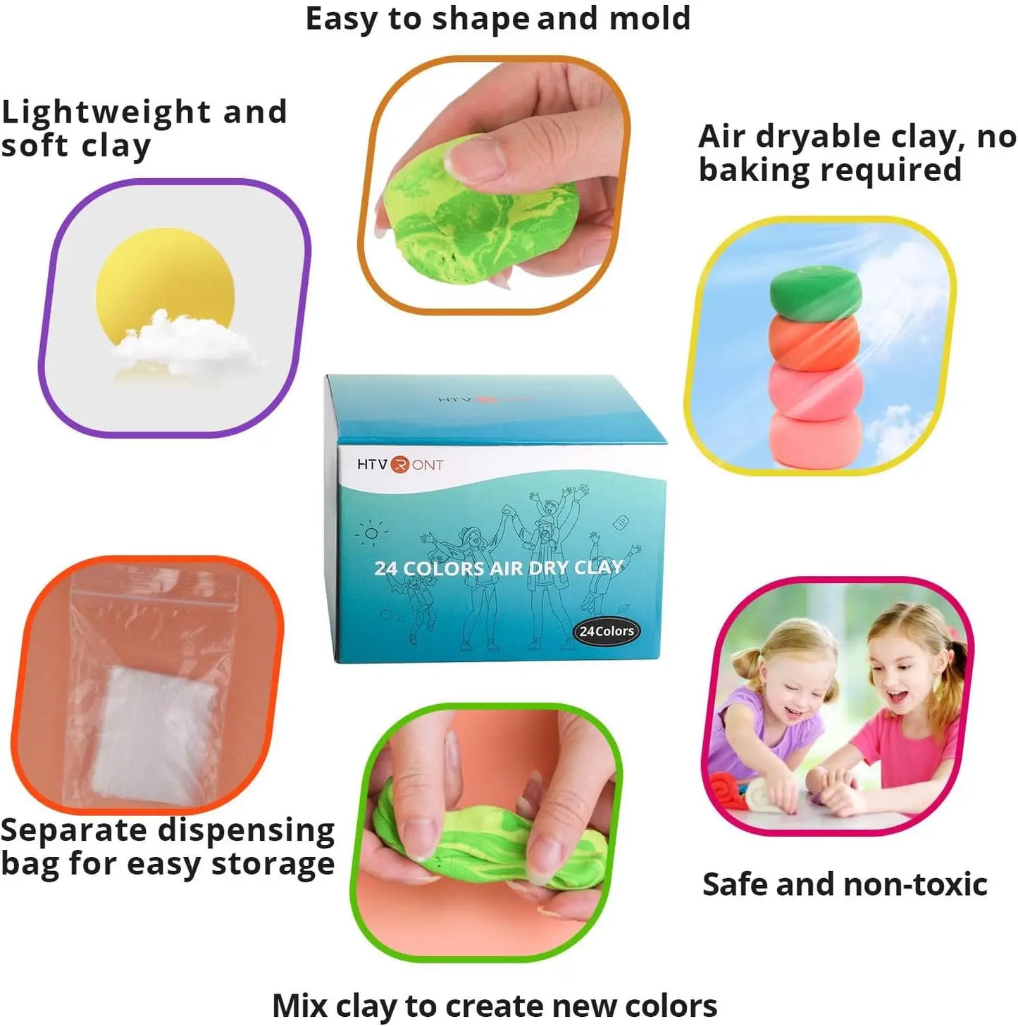 HTVRONT Air Dry Clay - 24 Colors Modeling Clay Kit