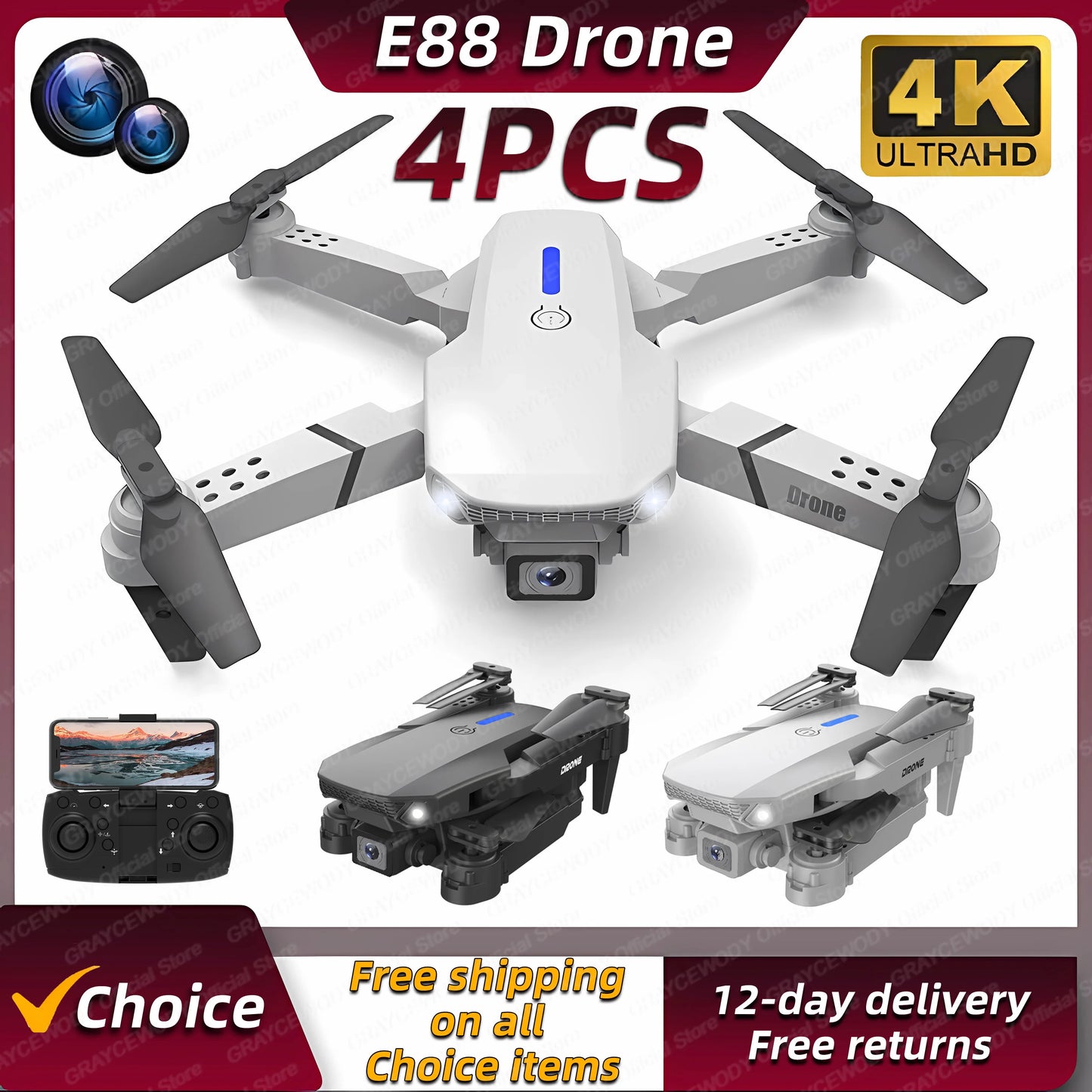 New E88Pro 4PCS RC Drone 4K Professinal With Wide Angle